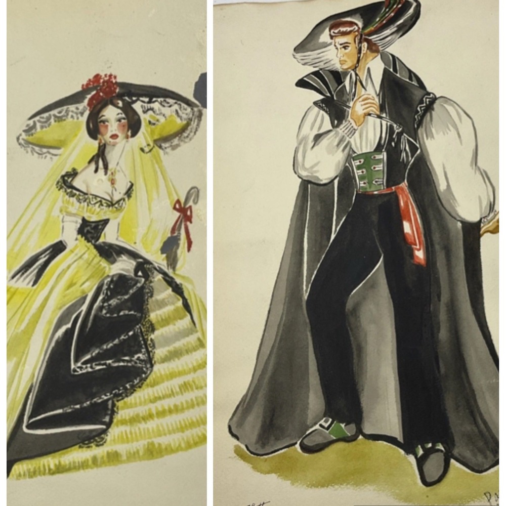 Juan Chamizo Original Painting Art Signed 1956 Watercolor Fashion Spain 13x19